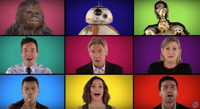 The Force Awakens Cast sings a capella version of Star Wars Theme Song Video