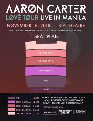Aaron Carter Live in Manila Seat Plan