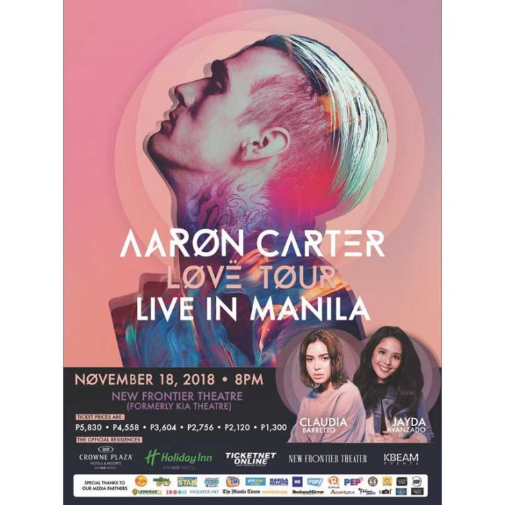 Aaron Carter Brings the LØVË Tour to Manila Featuring Our Very Own Jayda Avansado and Claudia Barretto!