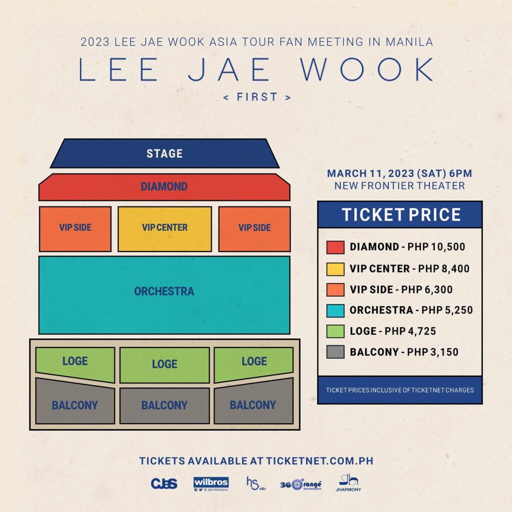 Seat plan and Ticket prices Lee Jae Wook in Manila