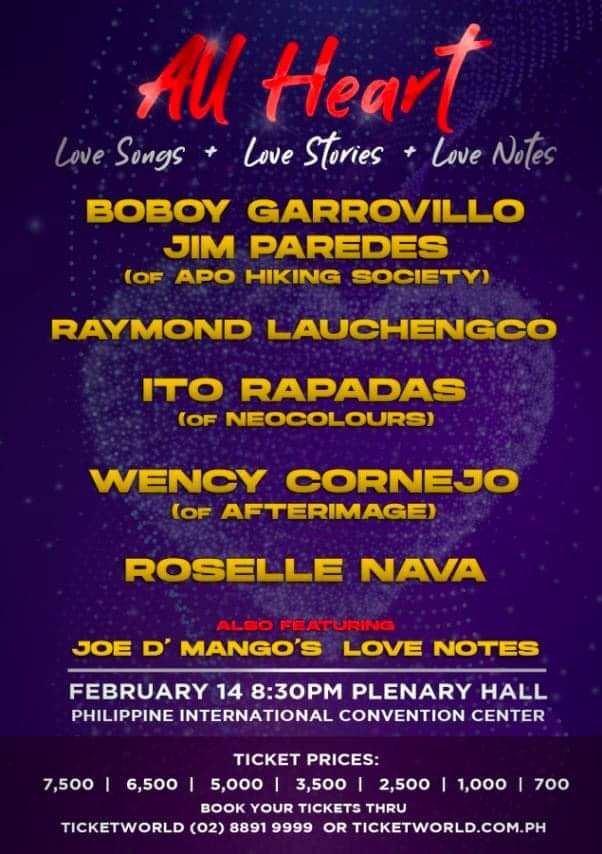 APO’s Jim Paredes and Boboy Garrovillo headline all-star OPM Valentine’s Day concert